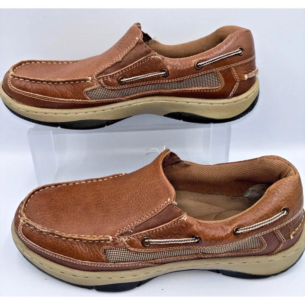 Guide Gear Leather Tan Slip On Boat Shoes Mens Sz 10 Brown Gently Worn Clean EUC